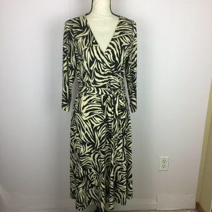 New! Leota Perfect Jersey Wrap Dress M Womans Black Zebra Safari 3/4 Sleeve